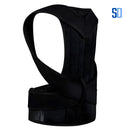 Colete de postura preto com alças largas e suporte lombar, ventilado e ergonômico
