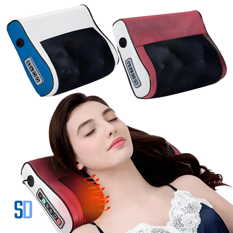 Almofada massageadora elétrica para pescoço com função de aquecimento em azul e vermelho