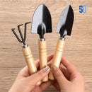 Kit 3 Ferramentas de Jardinagem - Cabo de madeira