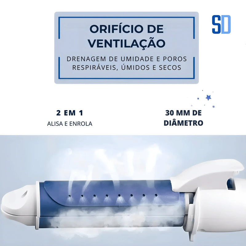 Orifício de ventilação em aparelho 2 em 1 com diâmetro de 30 mm para alisar e enrolar cabelos