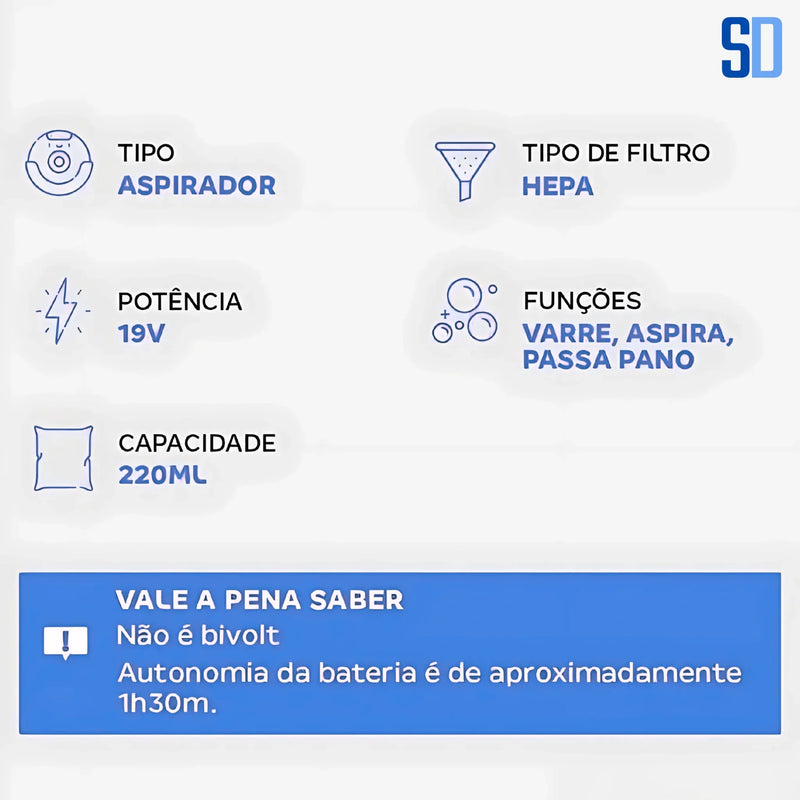 Robô Aspirador Electrolux ERB10 – 3 em 1 com Sensor Inteligente e Filtro HEPA
