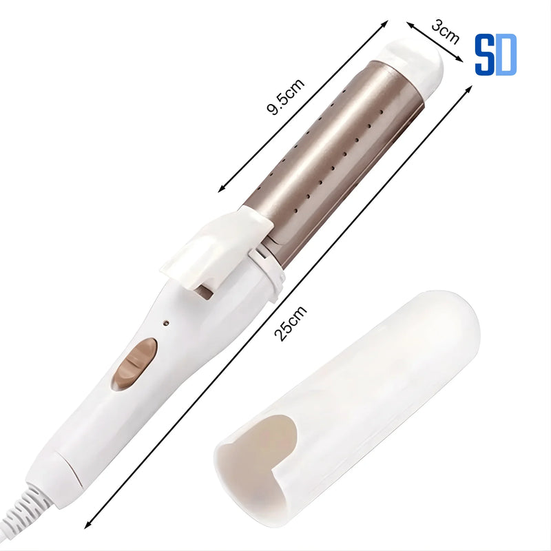 Modelador de cachos branco com barra de 9,5 cm, 25 cm de comprimento e capa protetora