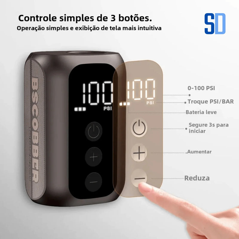 Bomba de Ar Portátil Recarregável – 100PSI