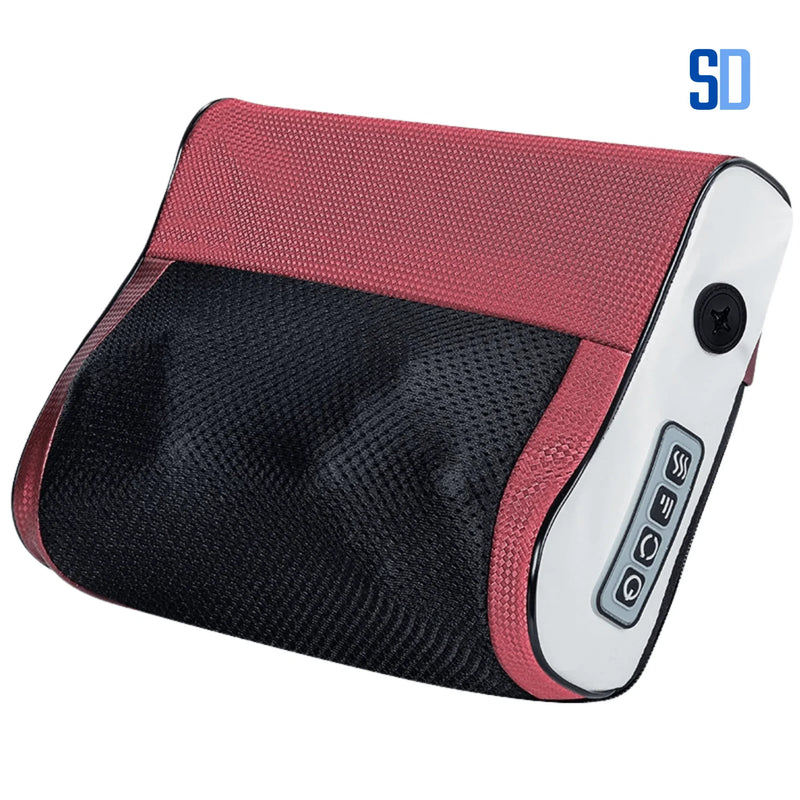 Massageador elétrico portátil vermelho e preto com controle de aquecimento e rotação