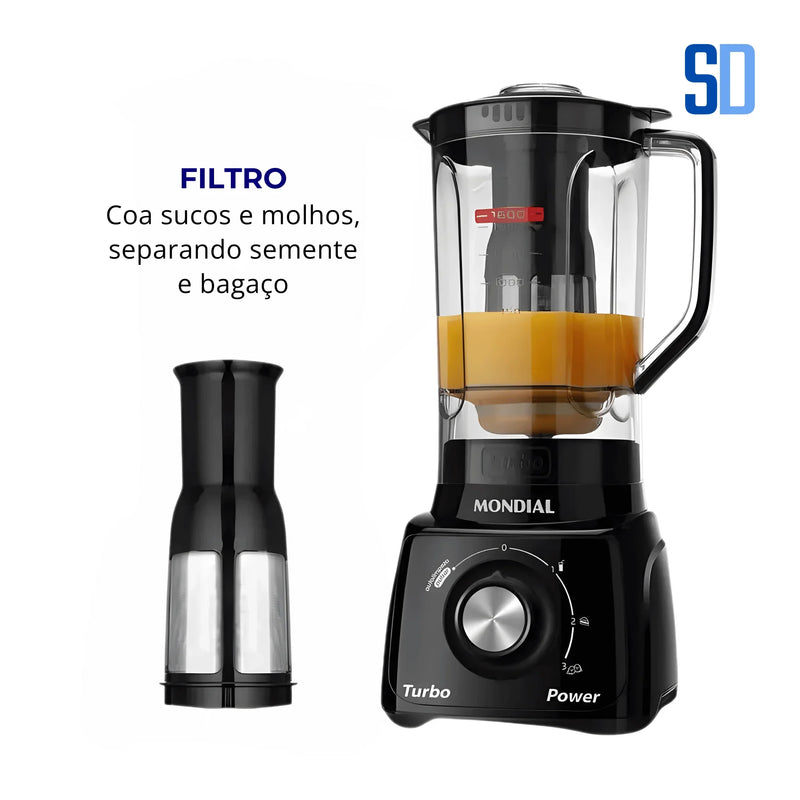 Liquidificador Mondial Turbo Power 550W com Filtro e 3 Velocidades