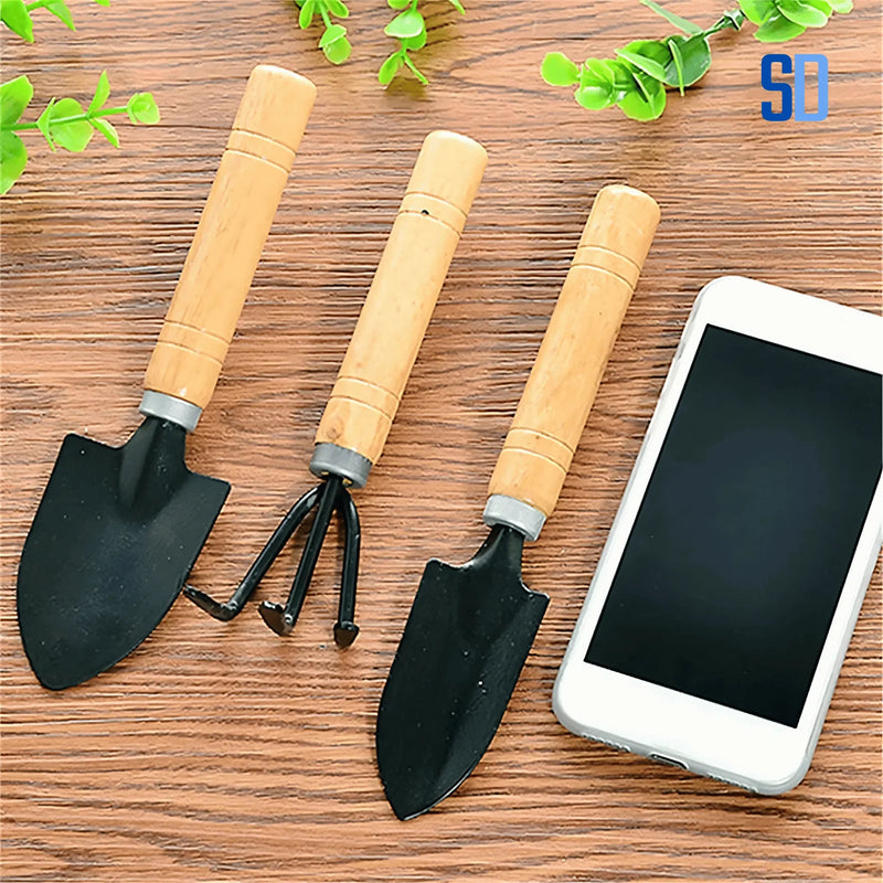 Kit 3 Ferramentas de Jardinagem - Cabo de madeira