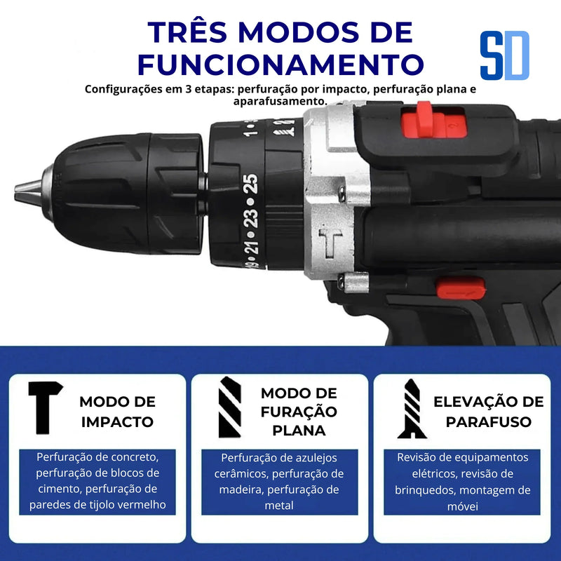 Furadeira de Impacto 21V Sem Fio – Potência e Mobilidade