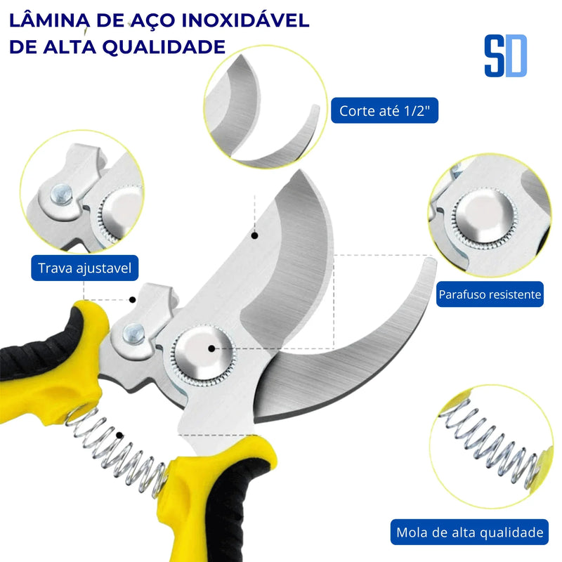 Tesoura de Poda Profissional em Aço Inox com Trava