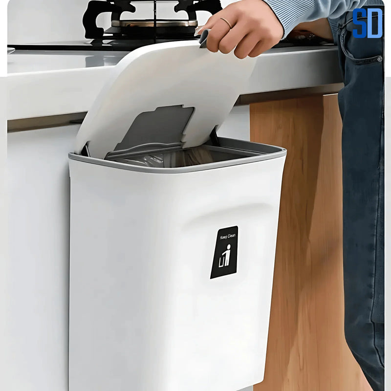 Lixeira Suspensa 9L com Tampa – Fixação Sem Furos