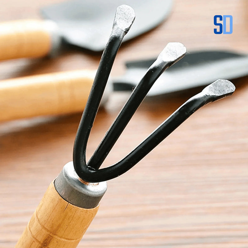 Kit 3 Ferramentas de Jardinagem - Cabo de madeira