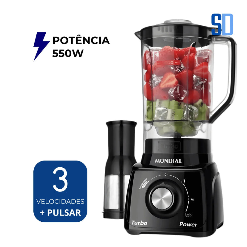Liquidificador Mondial Turbo Power 550W com Filtro e 3 Velocidades