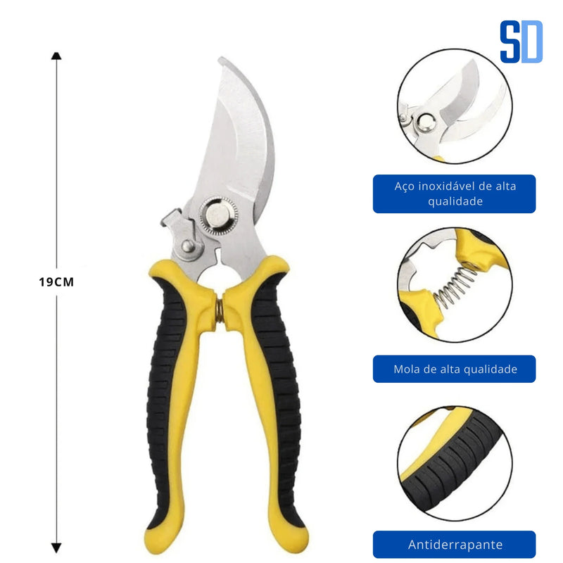 Tesoura de Poda Profissional em Aço Inox com Trava