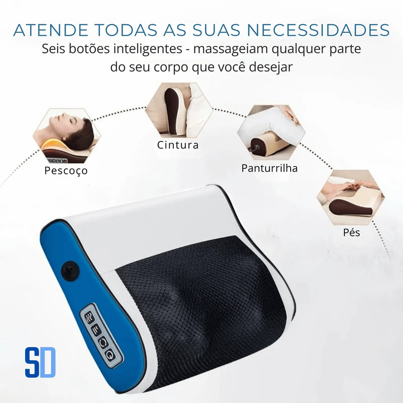 Massageador elétrico portátil com seis botões para pescoço, cintura, panturrilha e pés