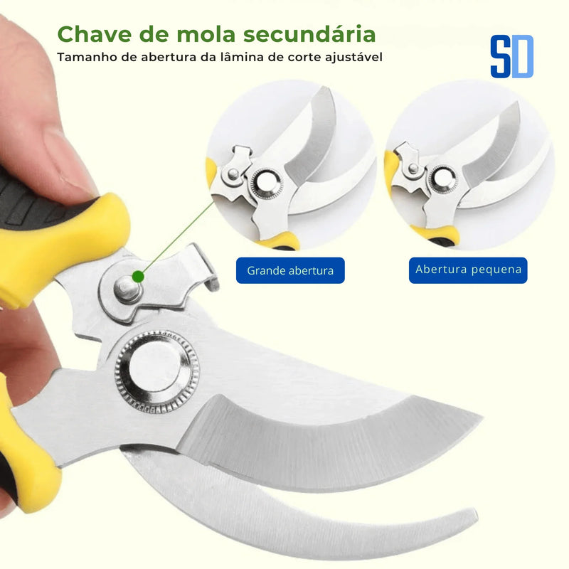 Tesoura de Poda Profissional em Aço Inox com Trava