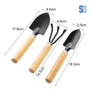 Kit 3 Ferramentas de Jardinagem - Cabo de madeira