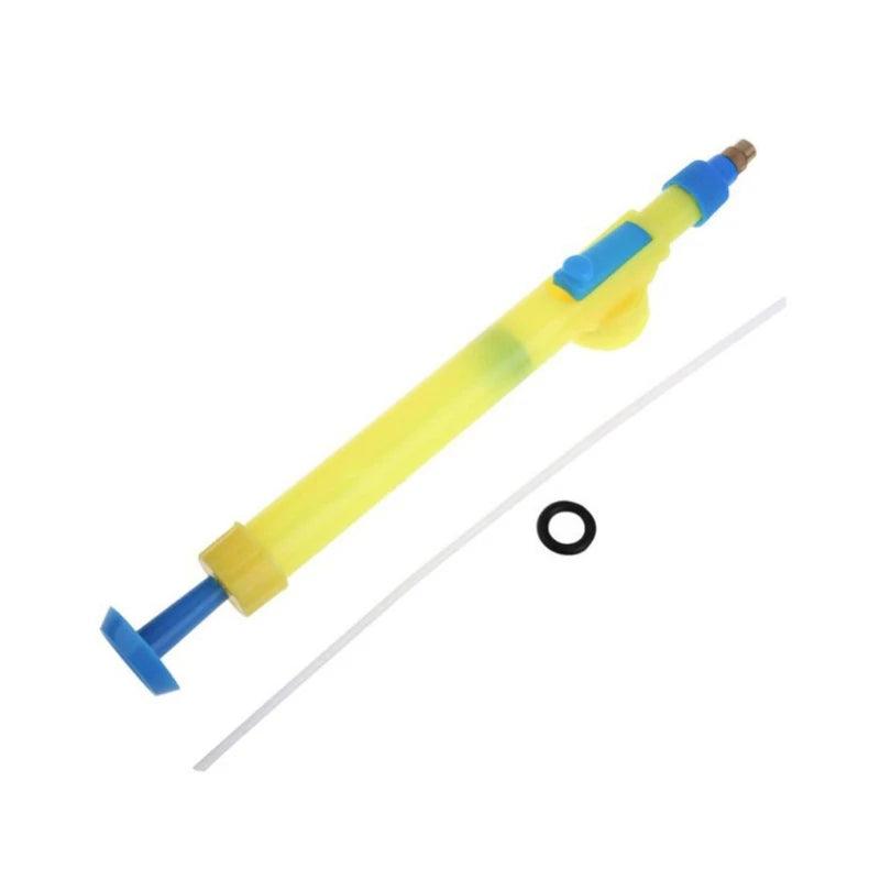 Seringa amarela e azul para reparo com anel e tubo branco, ferramenta de vedação